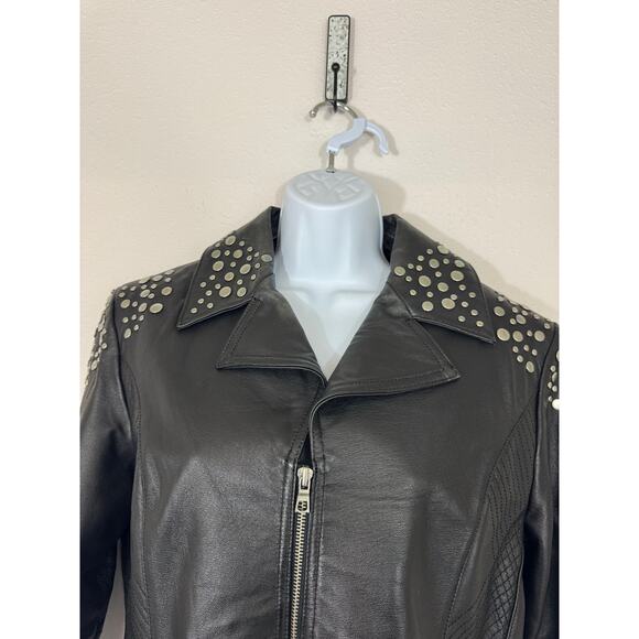 Pamela McCoy Black Leather Studded Moto Jacket Size M - Picture 2 of 6